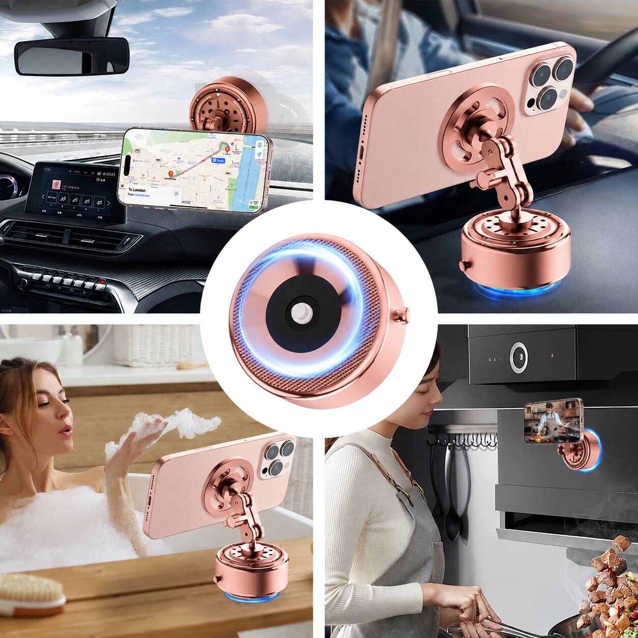 Universal Foldable 360 Magnetic Car Phone Holder Rose gold