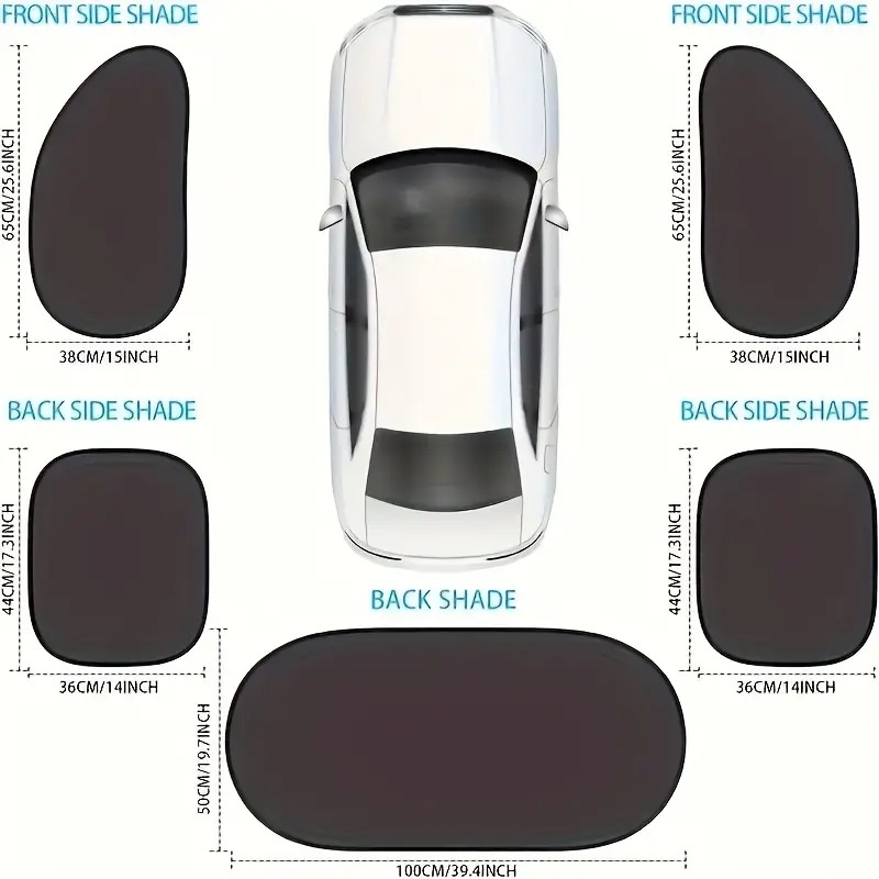 5pcs car sunshade set uv protection heat insulation for front rear windows tailgate suction cups polyamide material cooling privacy enhancer sunshade accessories accessory suction cup included sun visors Product details 1