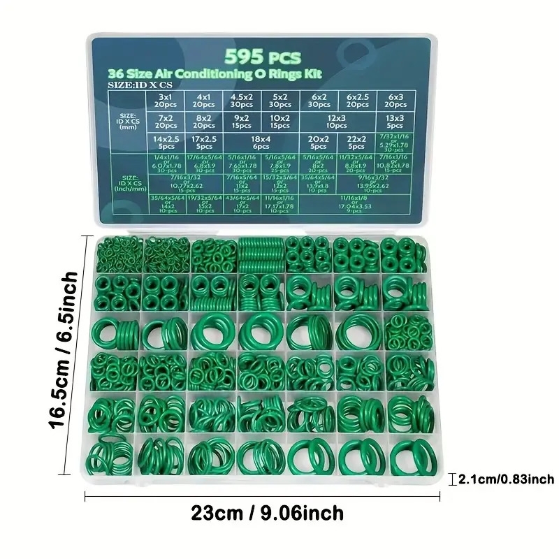 595件o型圈套装，适用于汽车空调维修和防水的通用橡胶密封圈，42槽储存盒 商品详情 1