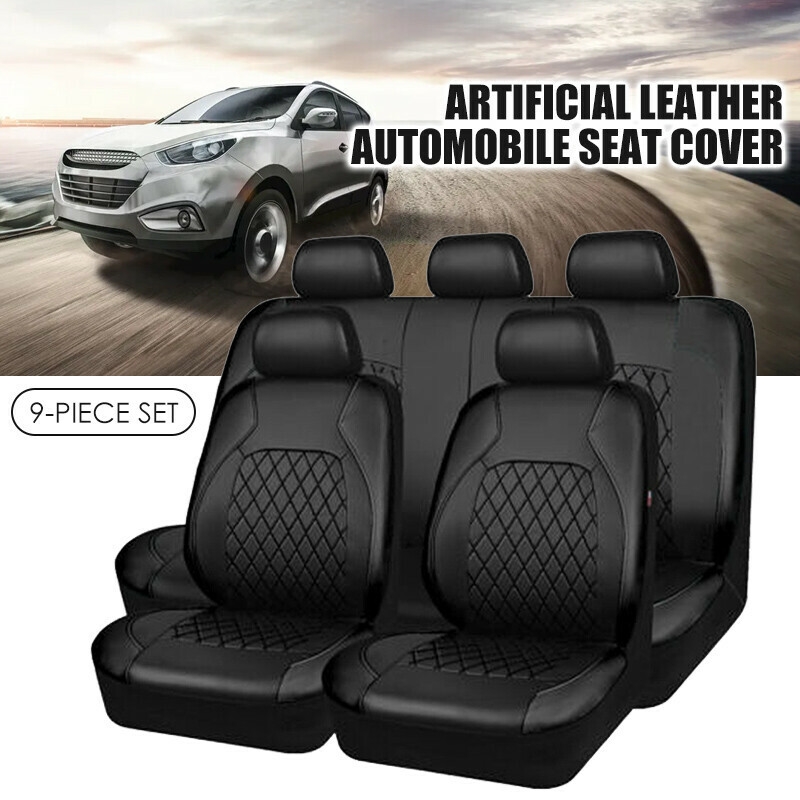 Luxury PU Leather 5-sits Car Seat Cover Cushions Set Black Full Set Interior NEW - Picture 4 of 11