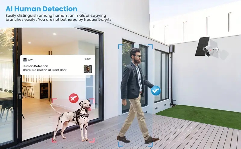 wireless outdoor security camera with solar panel ai human detection and pir motion detection 1080p video 2 way audio color night vision cloud storage 2 4g wifi battery powered home security outdoor ip camera details 2