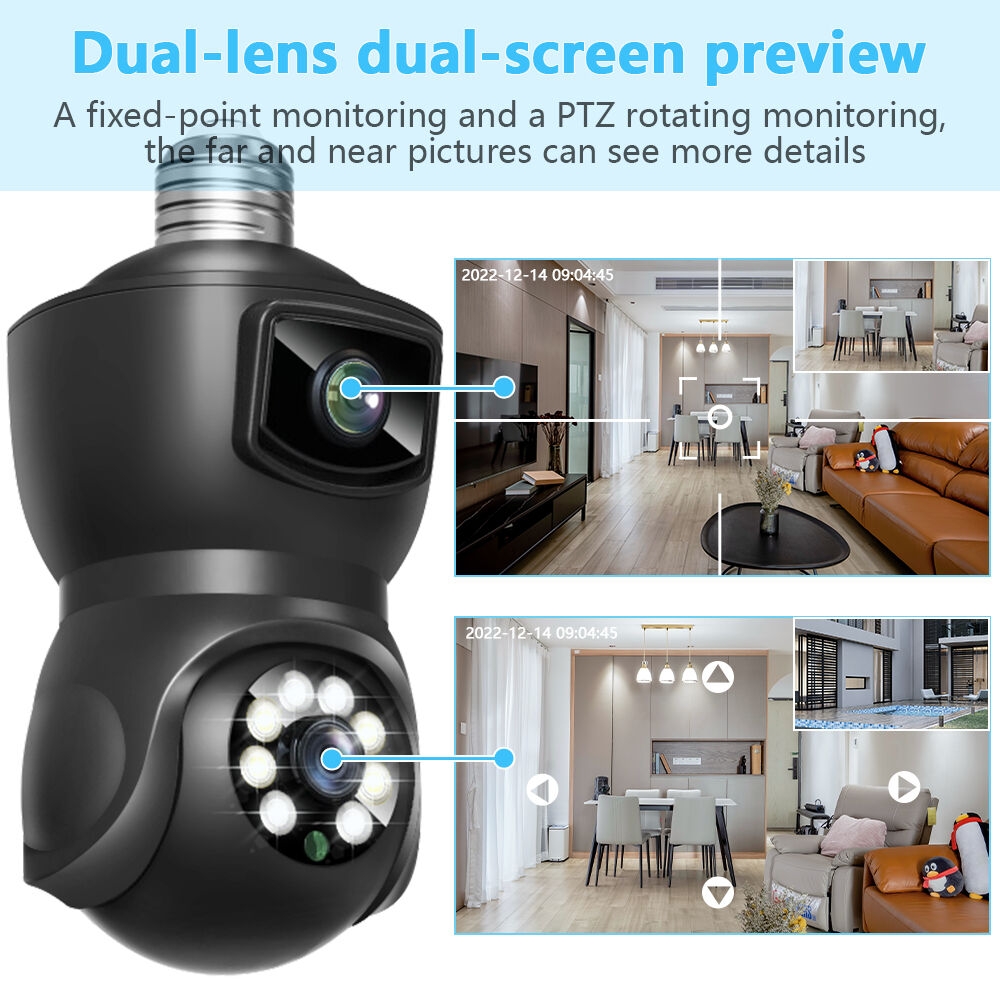 6MP Dual-Lens E27 Smart WiFi PTZ Camera: Dual Screen, Auto Tracking, Indoor Security Surveillance IP Camera V380 Pro