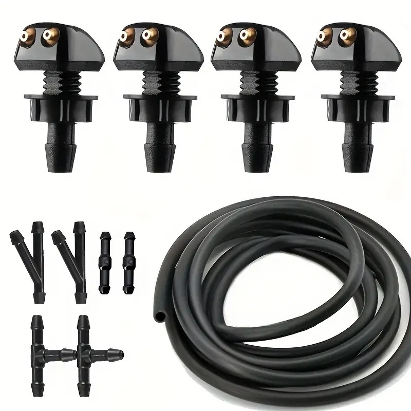 1 set universal style car windshield wiper nozzle 2 meter hose 6 connectors 4 double hole water spray nozzles details 1