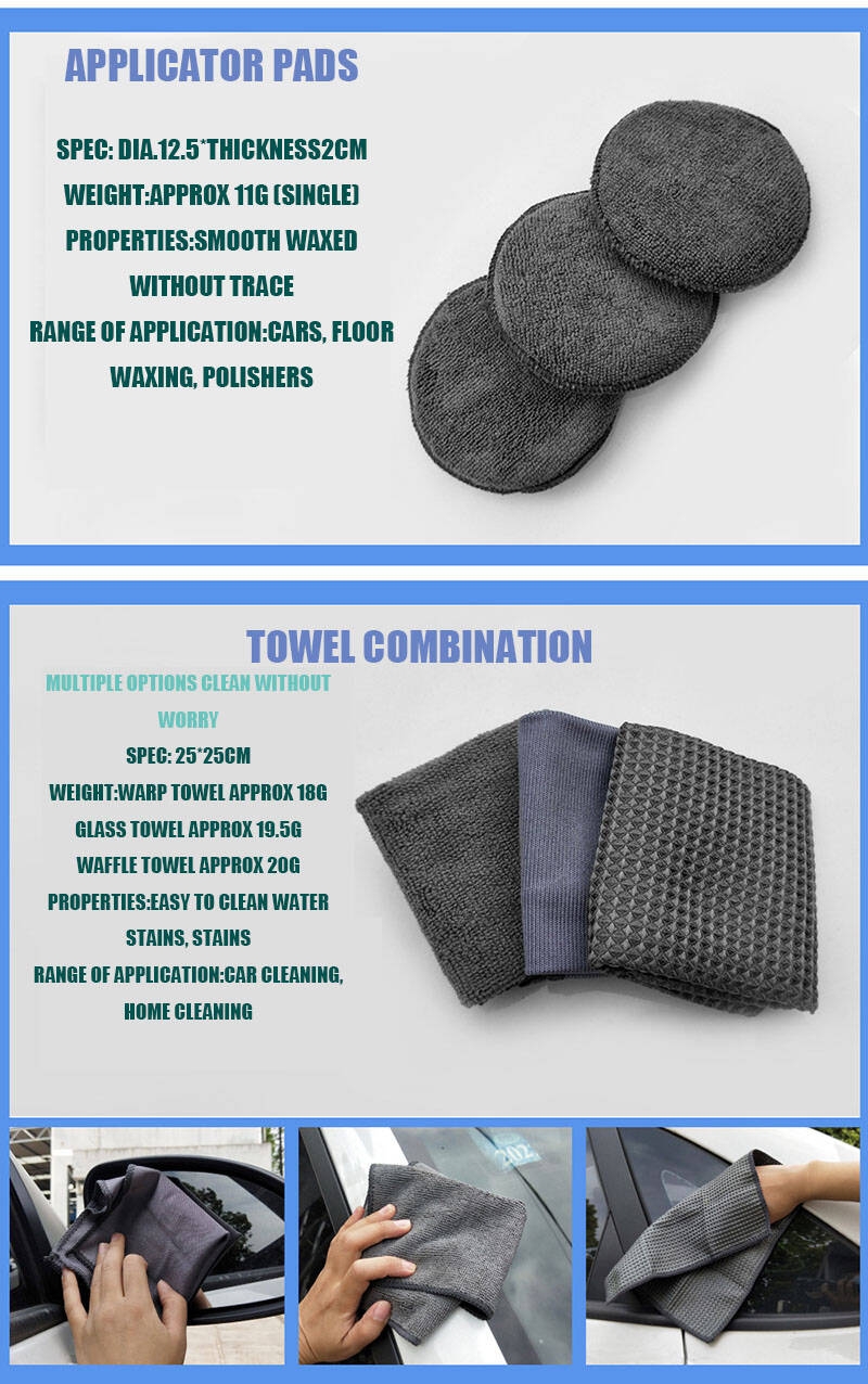 All-in-One Efficient Car Detailing Tool Kit Microfiber Cleaning Mitt Polishing Towel Tire Brush Sponge for Washing PVC Package