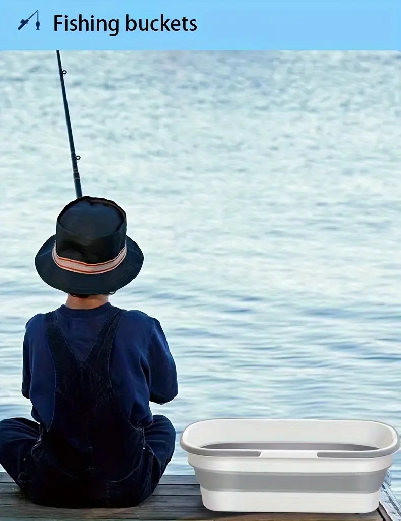 1个可折叠的桶，带有皮带滚轮，便携式矩形水盆，适用于洗车、洗衣和家庭使用，耐用塑料材料，理想的酒店和家庭储存 商品详情 3