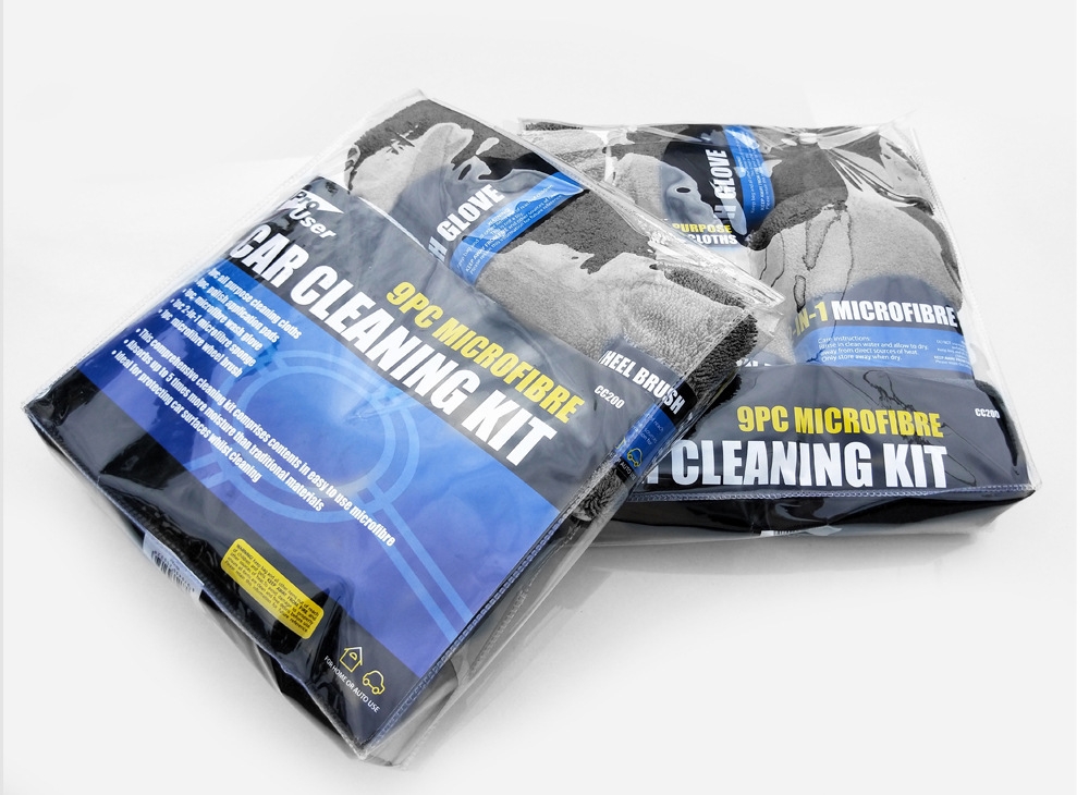 All-in-One Efficient Car Detailing Tool Kit Microfiber Cleaning Mitt Polishing Towel Tire Brush Sponge for Washing PVC Package