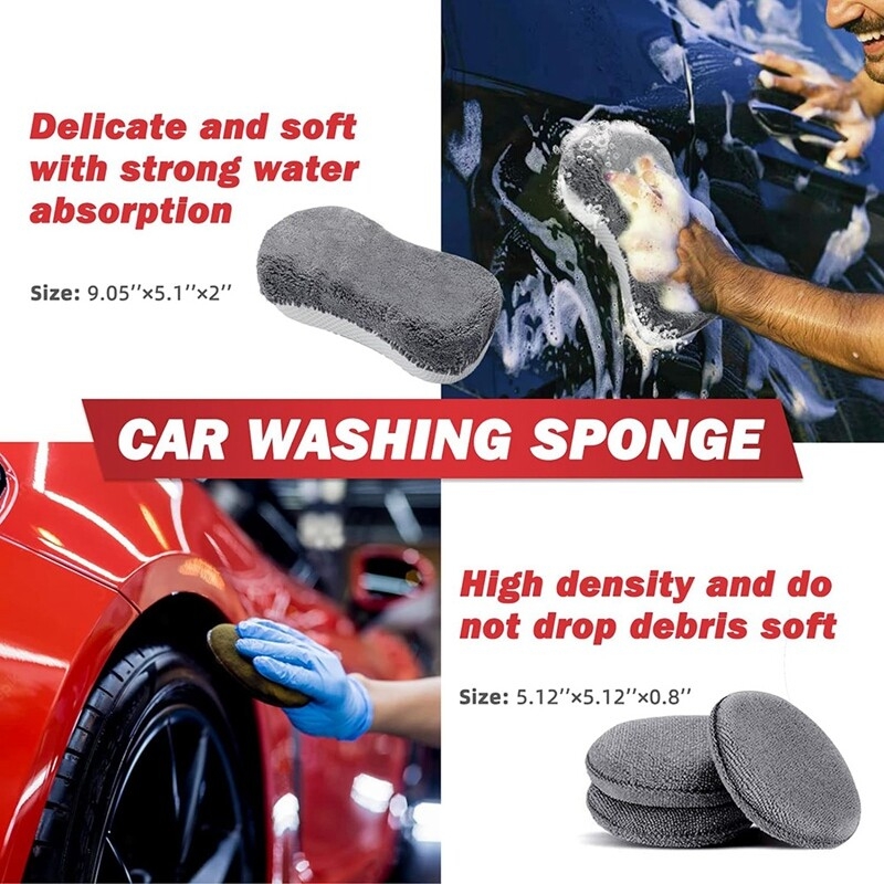 All-in-One Efficient Car Detailing Tool Kit Microfiber Cleaning Mitt Polishing Towel Tire Brush Sponge for Washing PVC Package