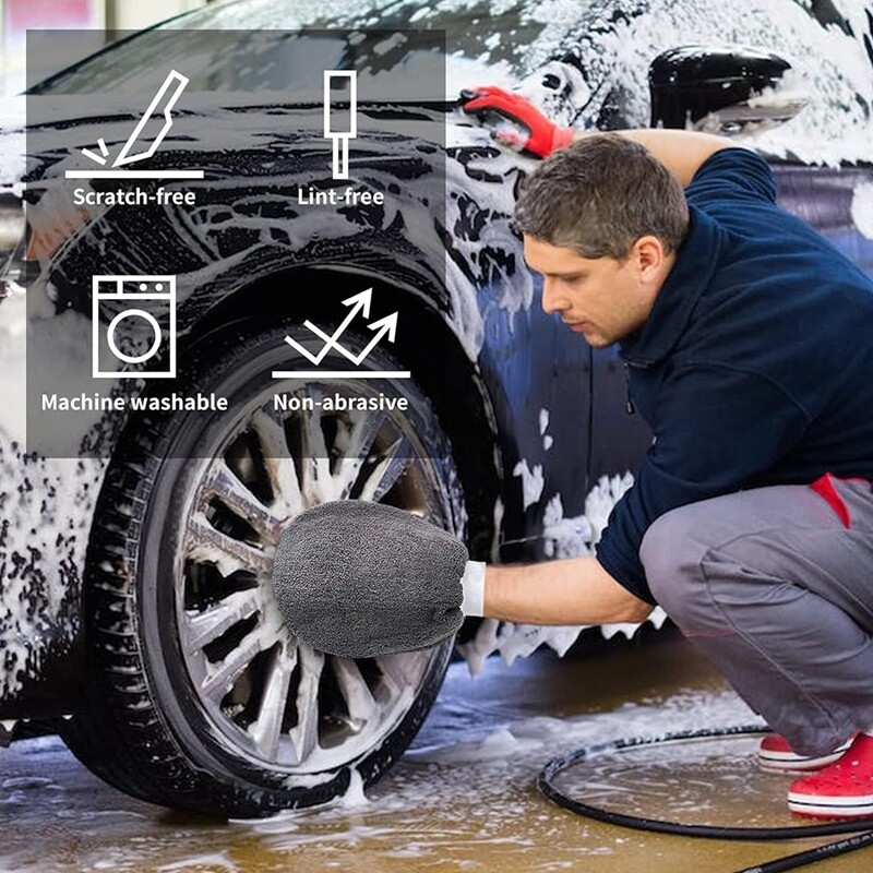 All-in-One Efficient Car Detailing Tool Kit Microfiber Cleaning Mitt Polishing Towel Tire Brush Sponge for Washing PVC Package