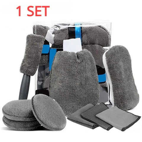 All-in-One Efficient Car Detailing Tool Kit Microfiber Cleaning Mitt Polishing Towel Tire Brush Sponge for Washing PVC Package