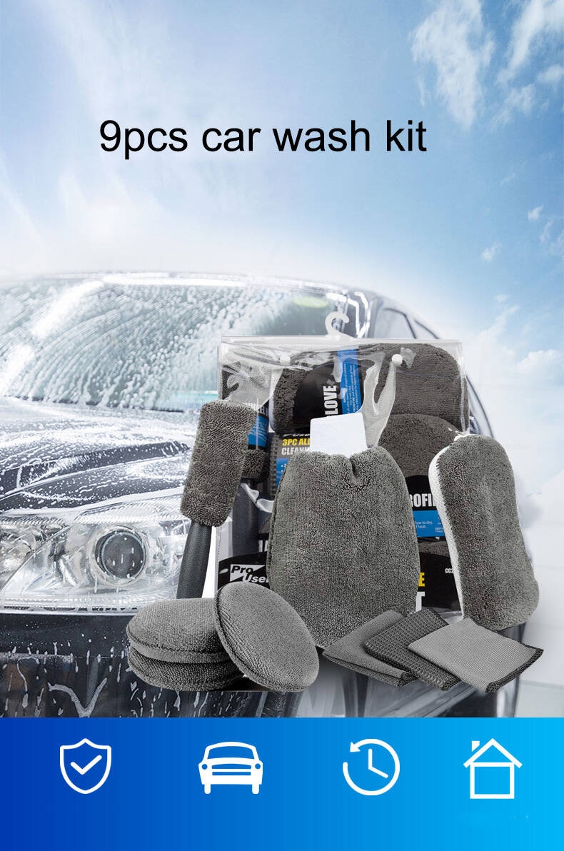 Multifunction Portable 9pcs Microfiber Car Wash Washing Cleaning Tools Set Kit