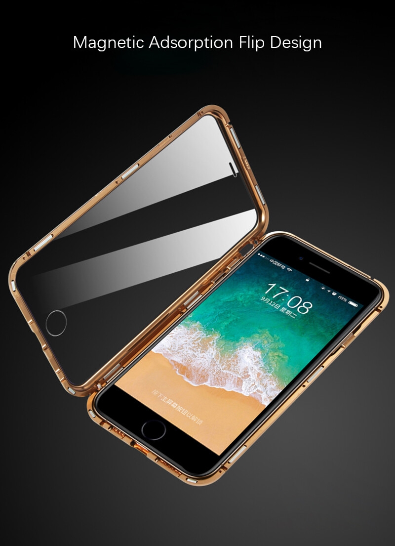 Luxury Double sided front+back clear glass metal Magnetic case for iphone 7 8 plus iphone X XR XS Max phone case 360 cover coque (3)