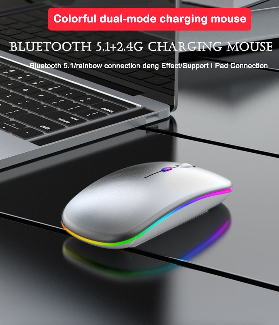 New BT Dual-mode Rechargeable Wireless Mouse 5.0 Mute Glow Silent Notebook 2.4G USB Wireless Mouse