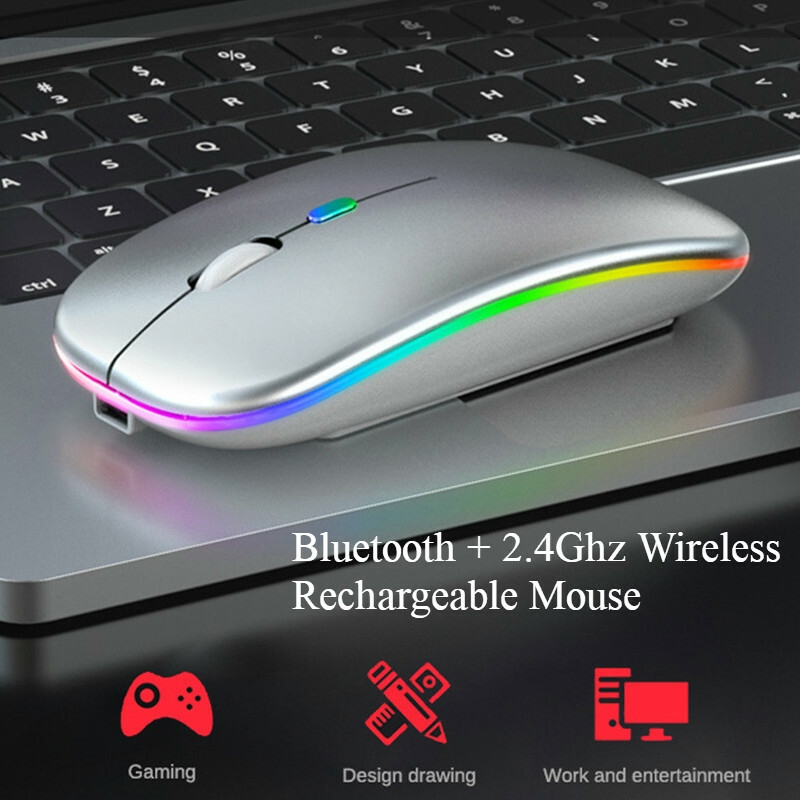 New BT Dual-mode Rechargeable Wireless Mouse 5.0 Mute Glow Silent Notebook 2.4G USB Wireless Mouse