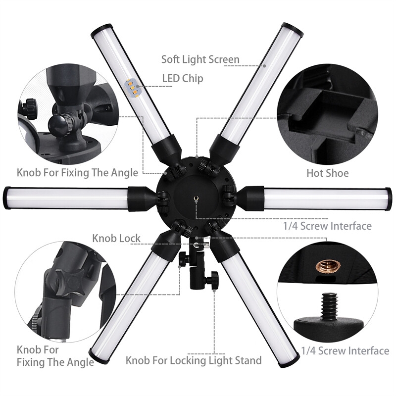 Photographic lighting 3200-5600K 60W Multimedia Extreme Star Light Camera Photo Phone 6 tubes Video LED Ring Light