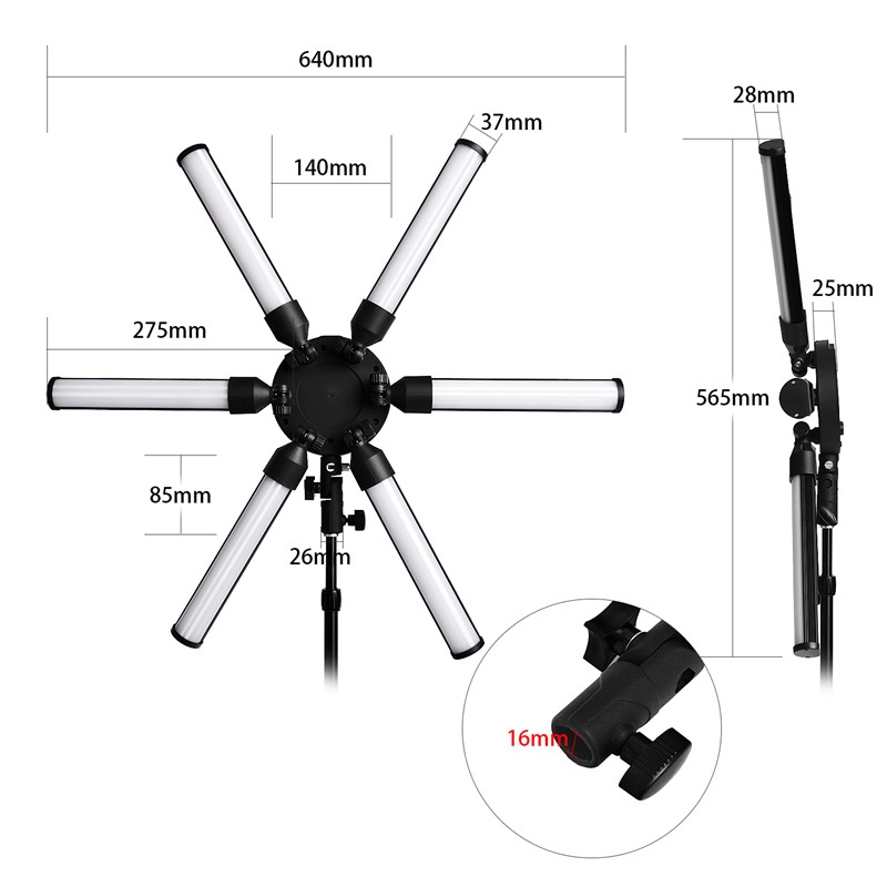Photographic lighting 3200-5600K 60W Multimedia Extreme Star Light Camera Photo Phone 6 tubes Video LED Ring Light