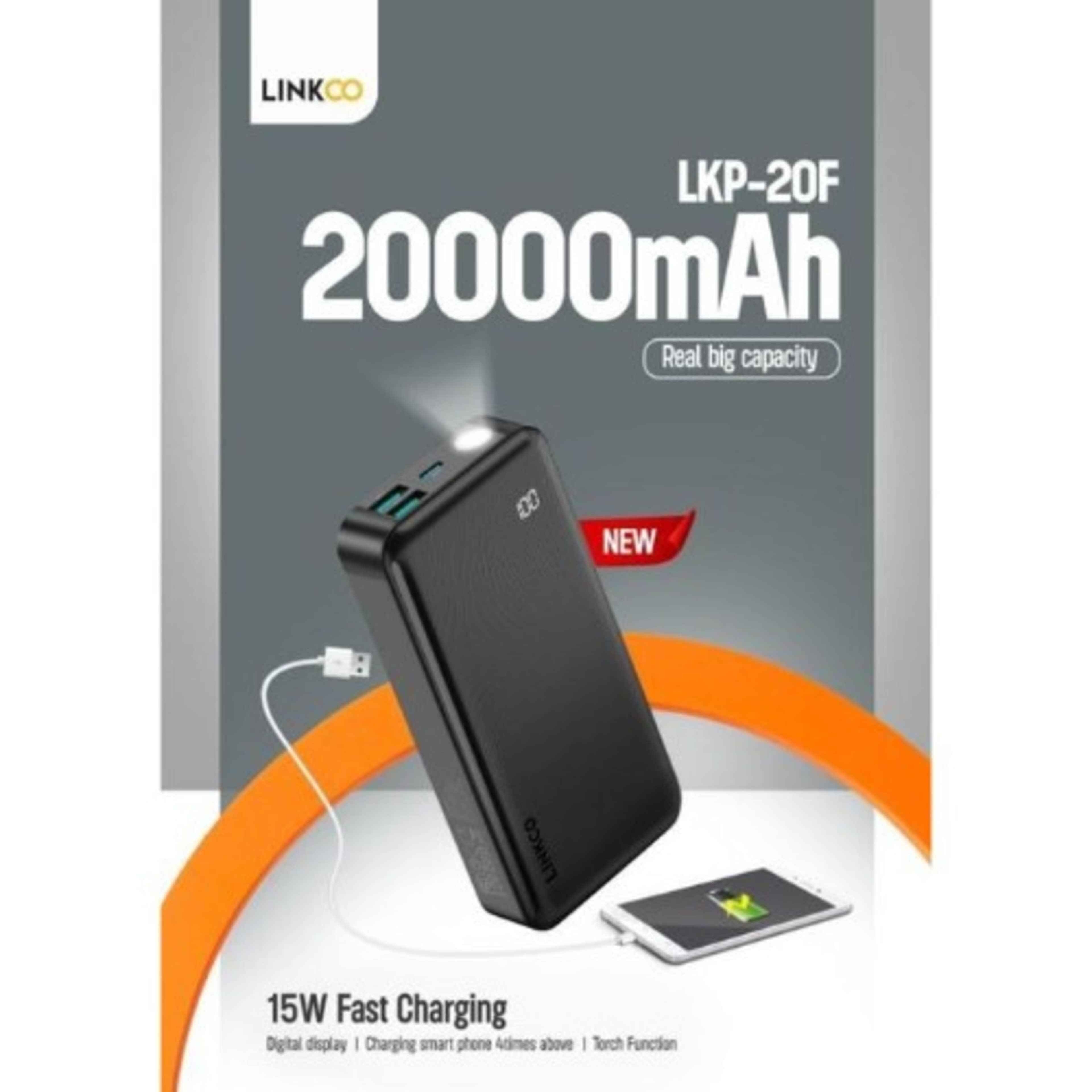 Linkco 15w Fast Charging Type C In & Out Power Bank With Torch - 20000mAh.
