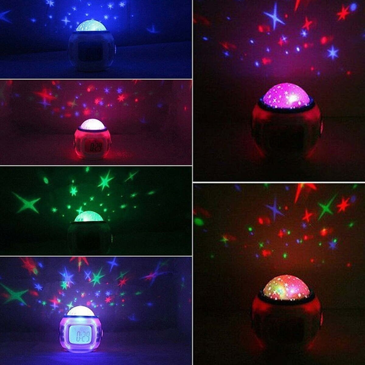Starry Projector Lamp Battery Powered LED Alarm Clock Projection Light Portable Digital Alarm Clock with Calendar Thermometer Decorative Night Light for Bedroom Living Room Kids Room