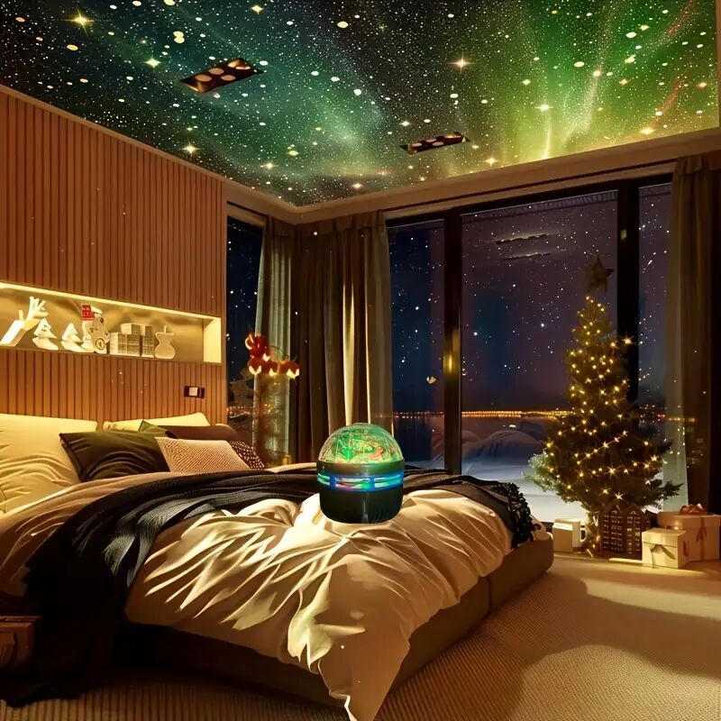 1pc northern lights starry sky effect projection light usb powered rgb night light projector with remote multicolor wave changing electronic components button battery for bedroom living room decor 4