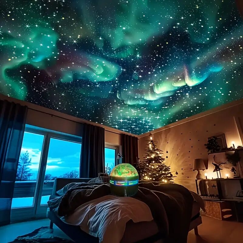1pc northern lights starry sky effect projection light usb powered rgb night light projector with remote multicolor wave changing electronic components button battery for bedroom living room decor 0