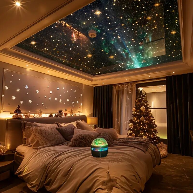 1pc northern lights starry sky effect projection light usb powered rgb night light projector with remote multicolor wave changing electronic components button battery for bedroom living room decor 5