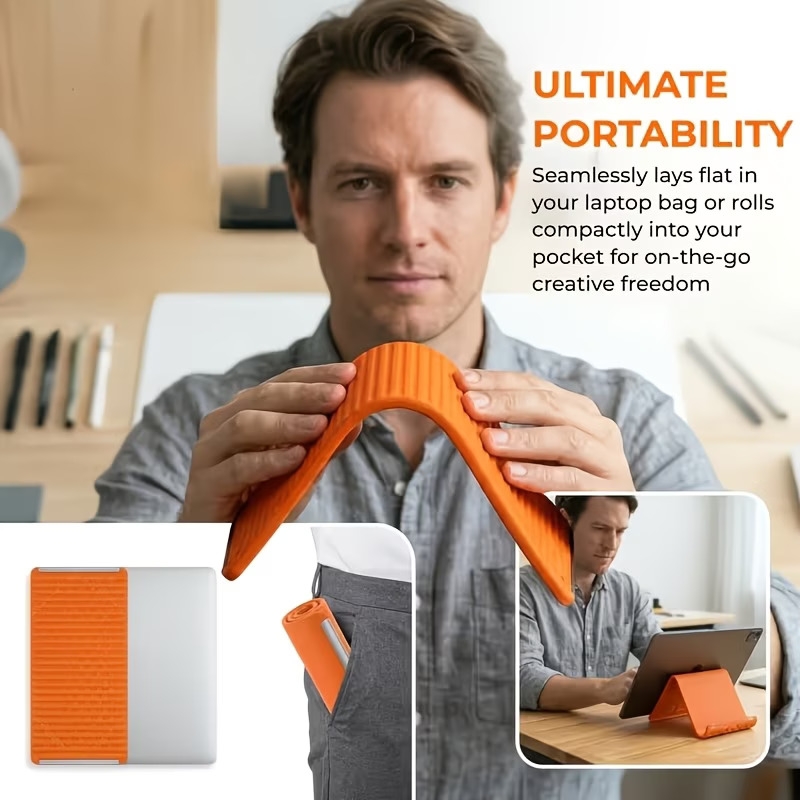 全新设计的可折叠支架,内置铝合金板与硅胶材质,提供灵活支撑与弯曲功能。一物多用,完美兼容手机、平板及笔记本电脑 商品详情 4