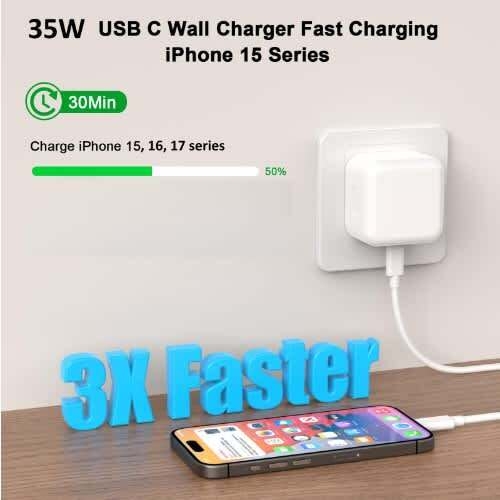 35w Fast Charger Adapter With Usb-c To Usb-c Cable For Latest Iphones - 15 And Above