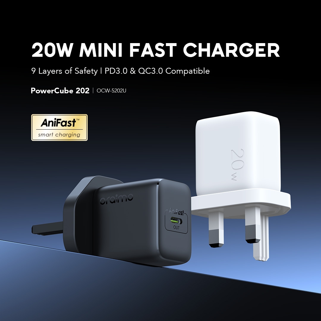 oraimo uk type plug 20w compatible charger kit powercube 202 ocw-5202u features 1