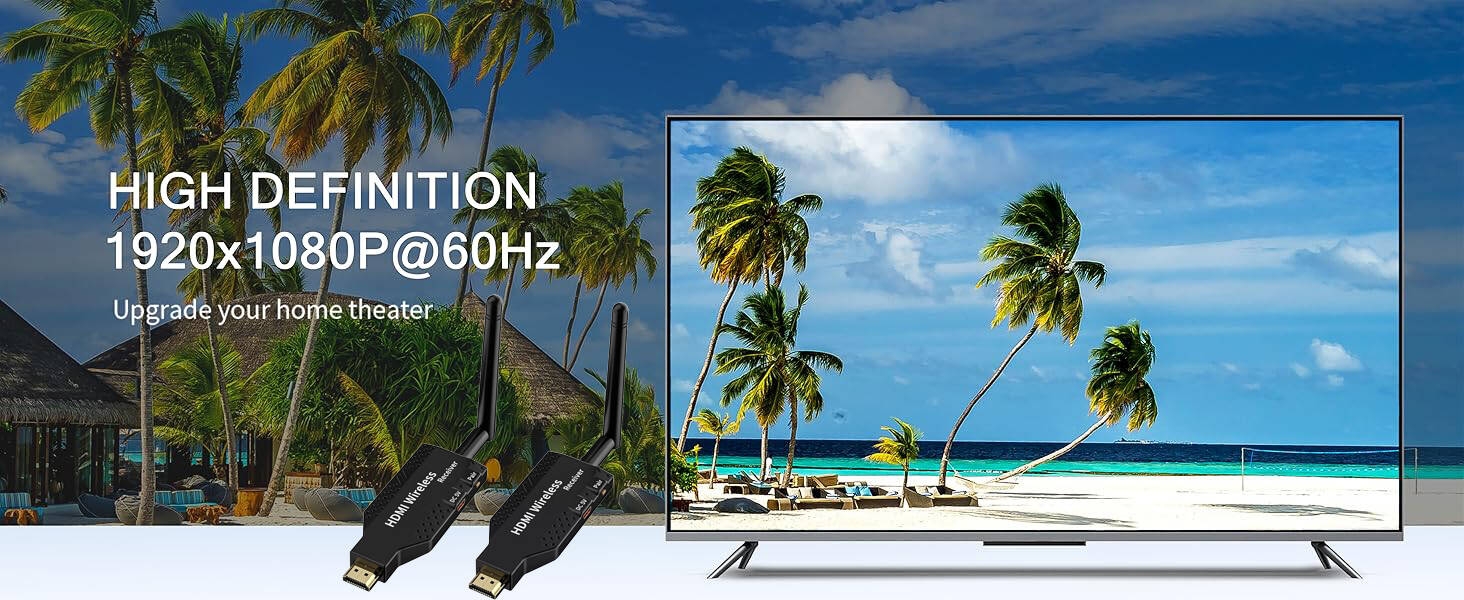 Wireless HDMI Transmitter and Receiver,1080P Wireless HDMI Extender Kit, Plug and Play