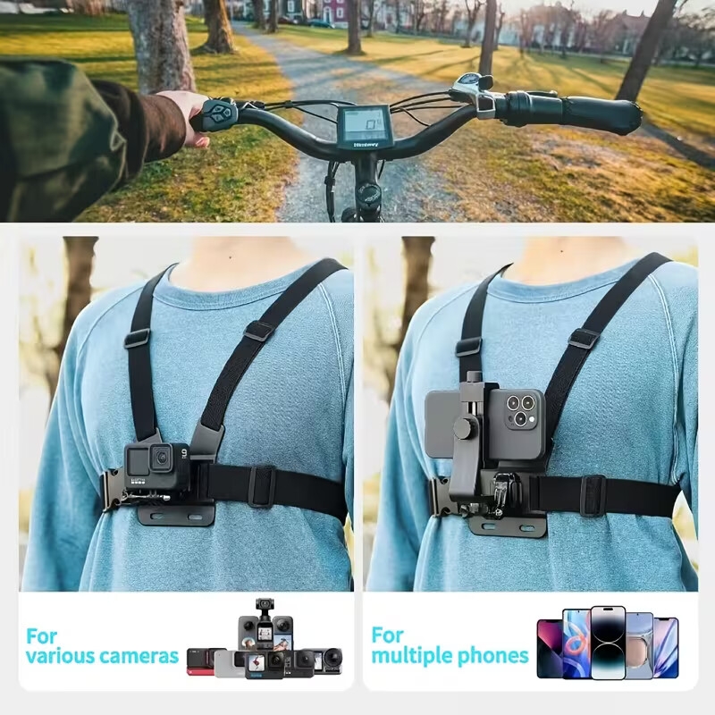 a universal adjustable chest strap suitable for cycling kayaking fishing and skateboarding compatible with iphone samsung gopro 360 and cameras ideal for pov vlog recording made of abs material Product details 0