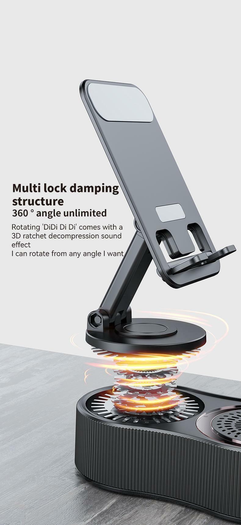 Product Introduction of 4 in 1 Wireless Audio Bluetooth Speaker, 360°Rotation Mount for Phones & Tablet, EmergencyPower Bank (1500 mAh), LED Desktop CellphoneStand Accessories, Bluetooth 5.0 FM HD, Wireless Stereo Pairing, Speaker for Home,Outdoors, Travel Smartphon 4