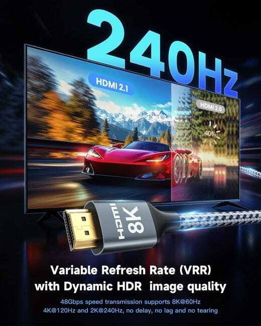 Câble HDMI 2.1 8K 5M, 48Gbps Câble HDMI Tressé en Nylon Haute Vitesse, Prend en Charge 8K@60HZ, 4K@120Hz - 5