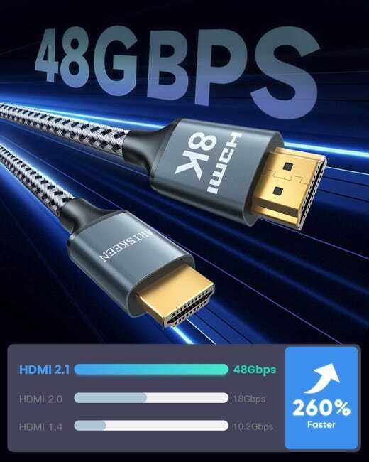 Câble HDMI 2.1 8K 5M, 48Gbps Câble HDMI Tressé en Nylon Haute Vitesse, Prend en Charge 8K@60HZ, 4K@120Hz - 2