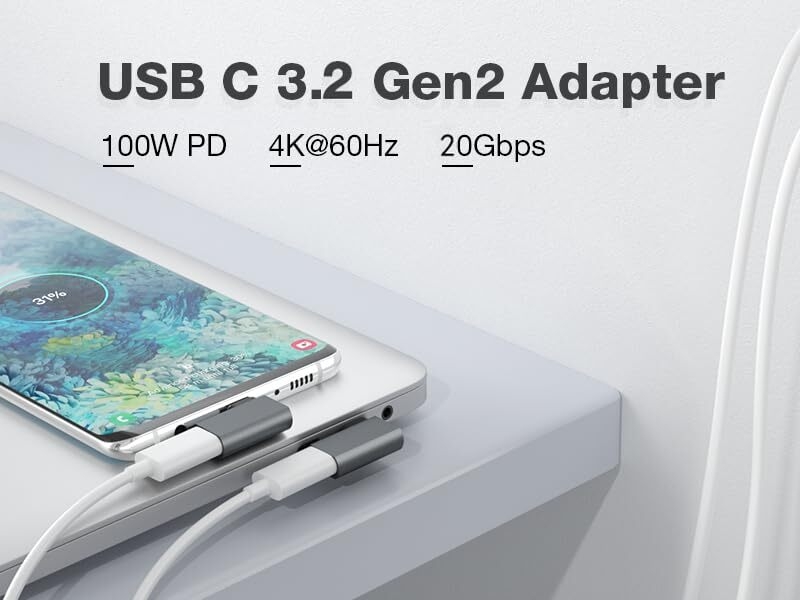 Right USB C 3.2 Gen 2 Extender Adapter 4K Video & Audio Output 100W Fast Charging