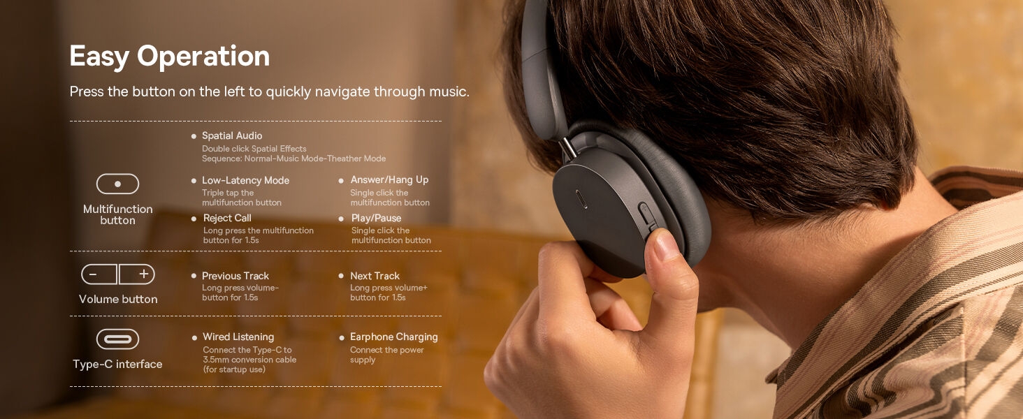 BASEUS Bowie D05 Wireless Bluetooth Headset Foldable HiFi Stereo Music Headphone