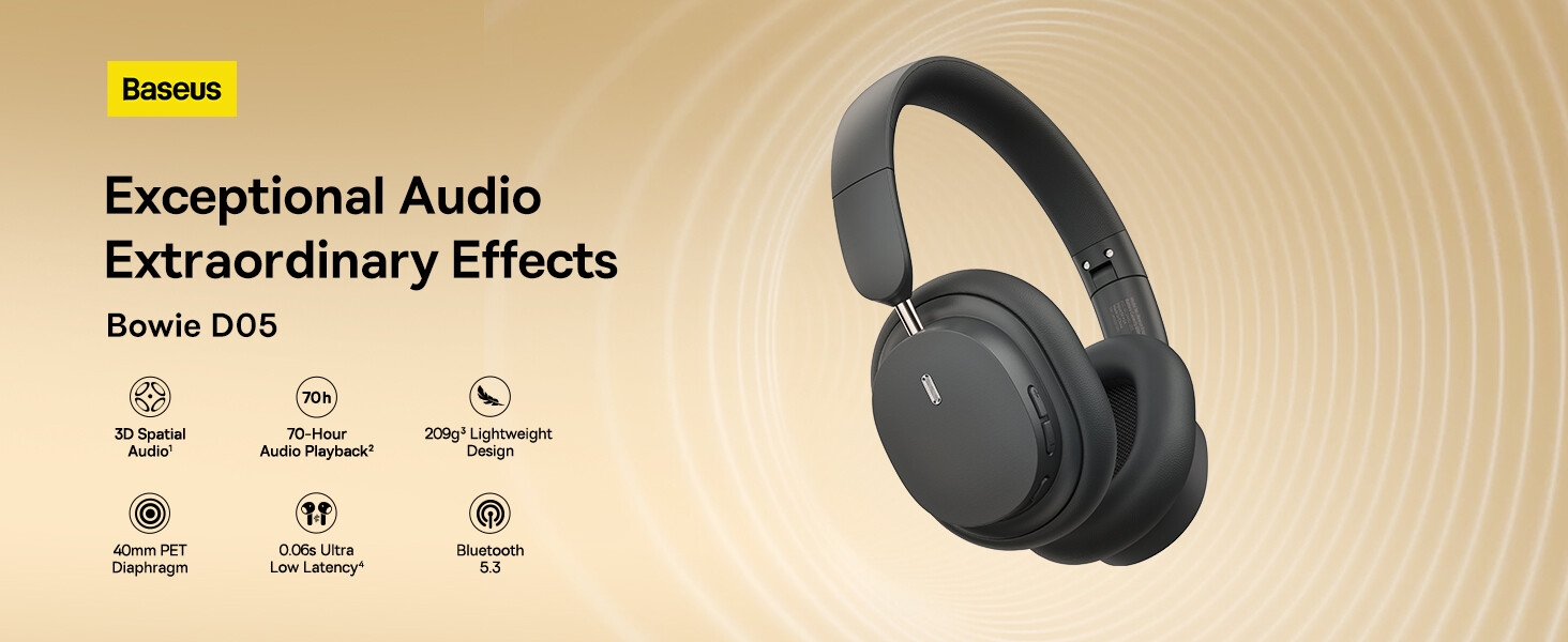 BASEUS Bowie D05 Wireless Bluetooth Headset Foldable HiFi Stereo Music Headphone