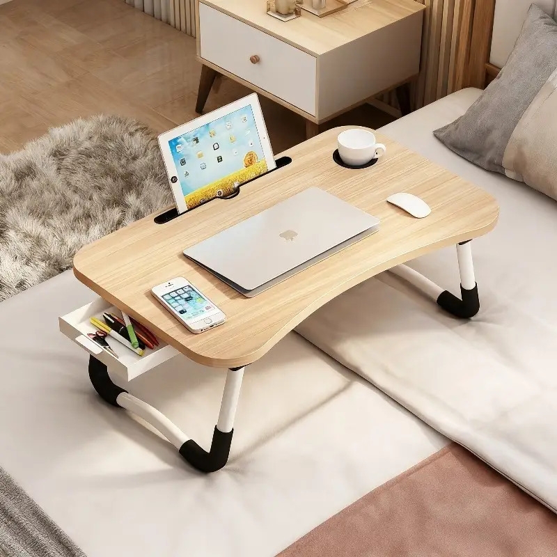 portable foldable desk - heavy-duty wood table with low-profile white legs, space-saving bedside/laptop desk for dorm, small spaces, room - freestanding compact writing table ( , easy assembly) Product details 4