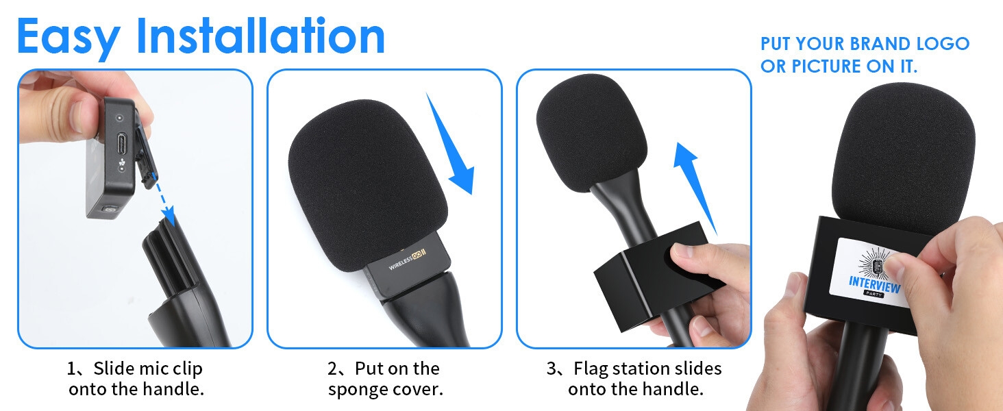 Wireless Interview Mic Handheld for Wireless GO/GO 2/ME/Pro and DJI Mic 1/2 and All Lavalier Mic