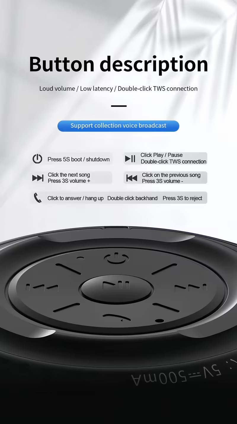 k3 pro full range speaker with rich hifi surround sound lightweight and portable tws hands free calling long diaphragm wireless bluetooth speaker Product details 2