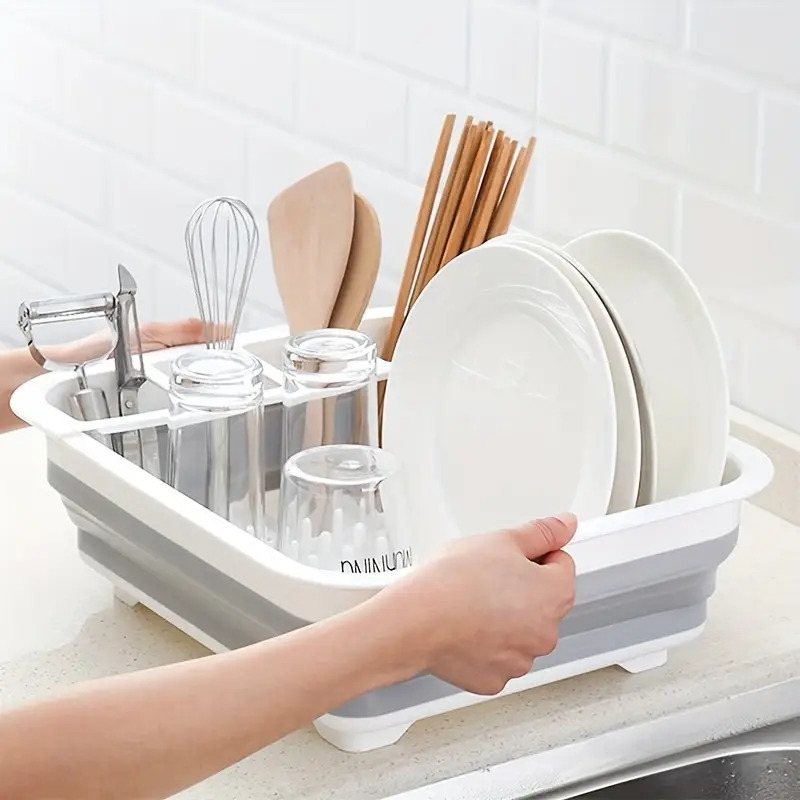1pc dish drain basin kitchen multifunctional folding drain rack sink storage basket kitchen collapsible dish rack household retractable dish rack foldable dish drain rack with cutlery rack convenient storage kitchen accessaries details 1
