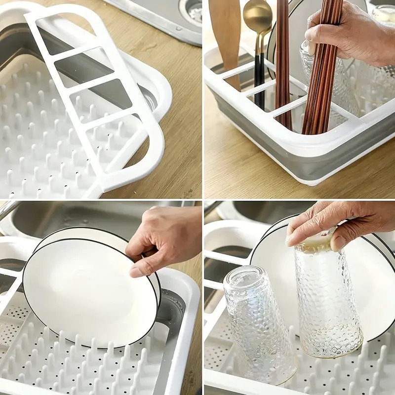 1pc dish drain basin kitchen multifunctional folding drain rack sink storage basket kitchen collapsible dish rack household retractable dish rack foldable dish drain rack with cutlery rack convenient storage kitchen accessaries details 3
