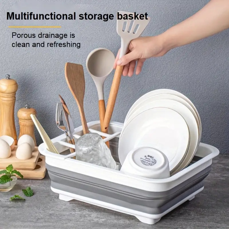1pc portable dish drain rack foldable dinnerware storage tray for camping and travel organizes bowls spoons chopsticks kitchen accessory details 0