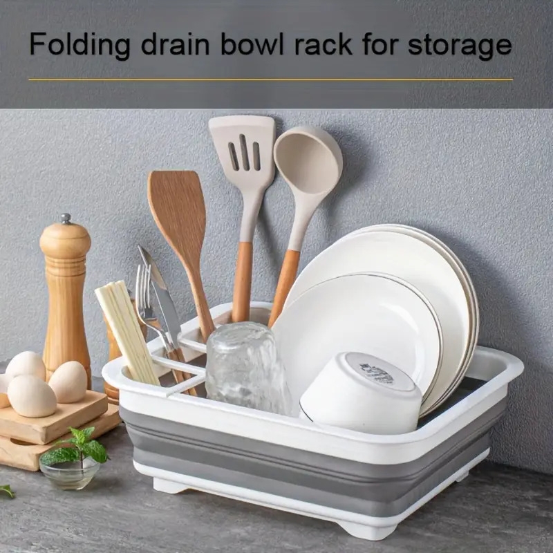 1pc portable dish drain rack foldable dinnerware storage tray for camping and travel organizes bowls spoons chopsticks kitchen accessory details 3