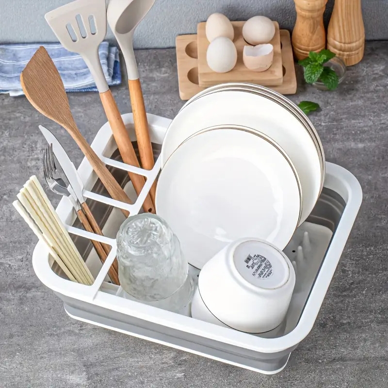 1pc portable dish drain rack foldable dinnerware storage tray for camping and travel organizes bowls spoons chopsticks kitchen accessory details 4