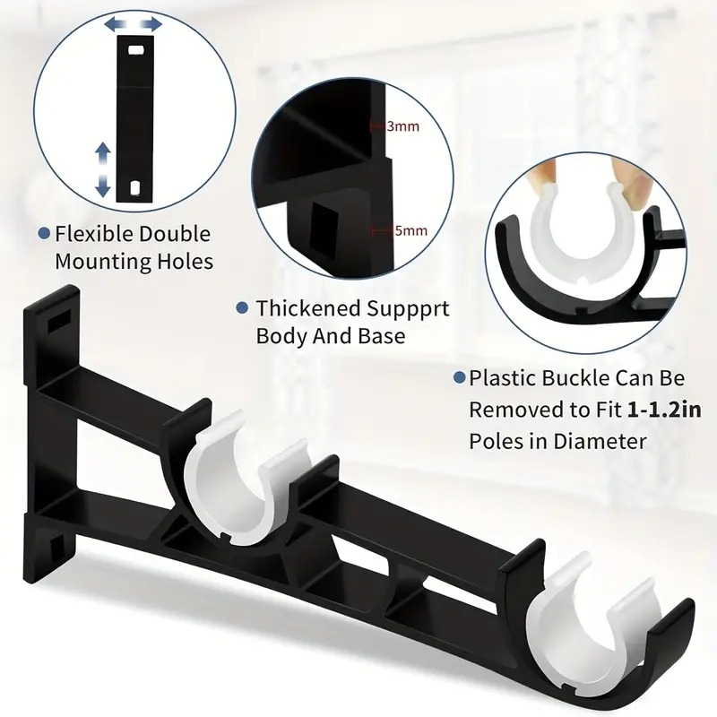 2pcs 4pcs curtain rod brackets set double curtain rod holder hooks metal curtain rod support with screw for curtain poles wall clothes details 1