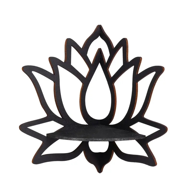 1pc floating wooden lotus shape display shelf wall corner crystal stone storage rack for plants flowers toys scented candles household storage organization for hallway bedroom home christmas decor wall decor aesthetic room decor 4