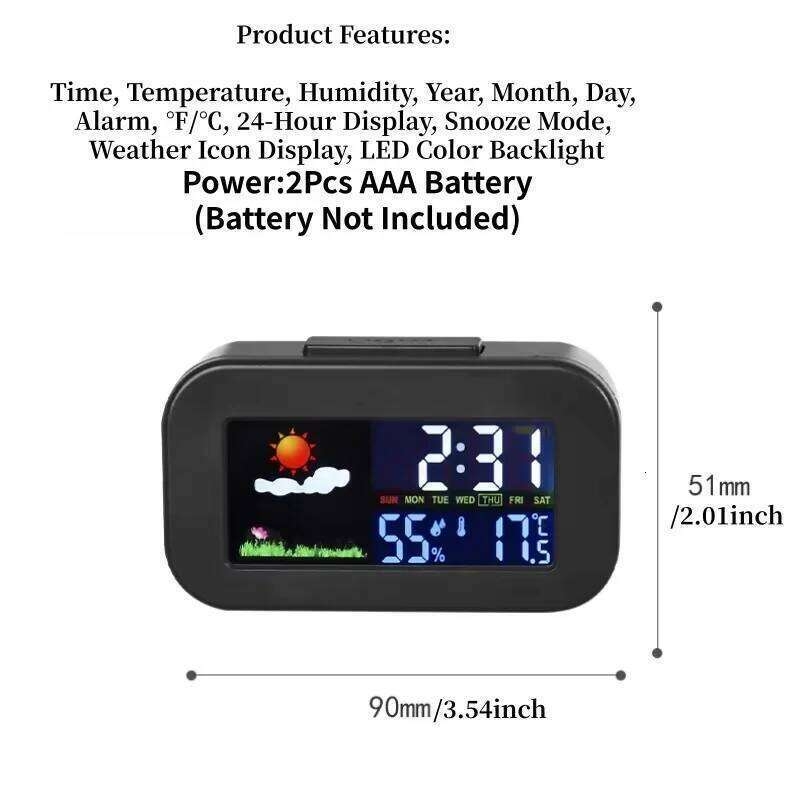 Weather Forecast Mini Digital Alarm with Backlight Temperature Humidity Home Indoor Silent Electronic LED Clock 26L0210