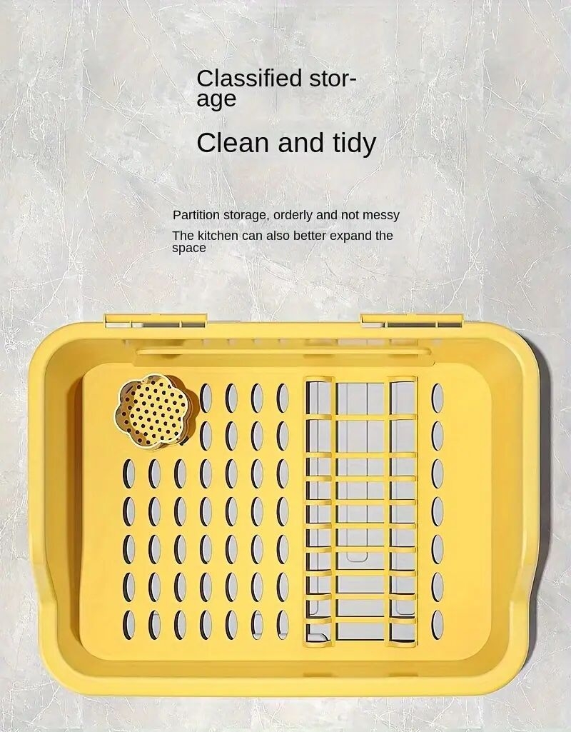 1pc plastic cutlery storage box with lid dustproof drain rack for kitchen countertop large size utensil organizer details 5