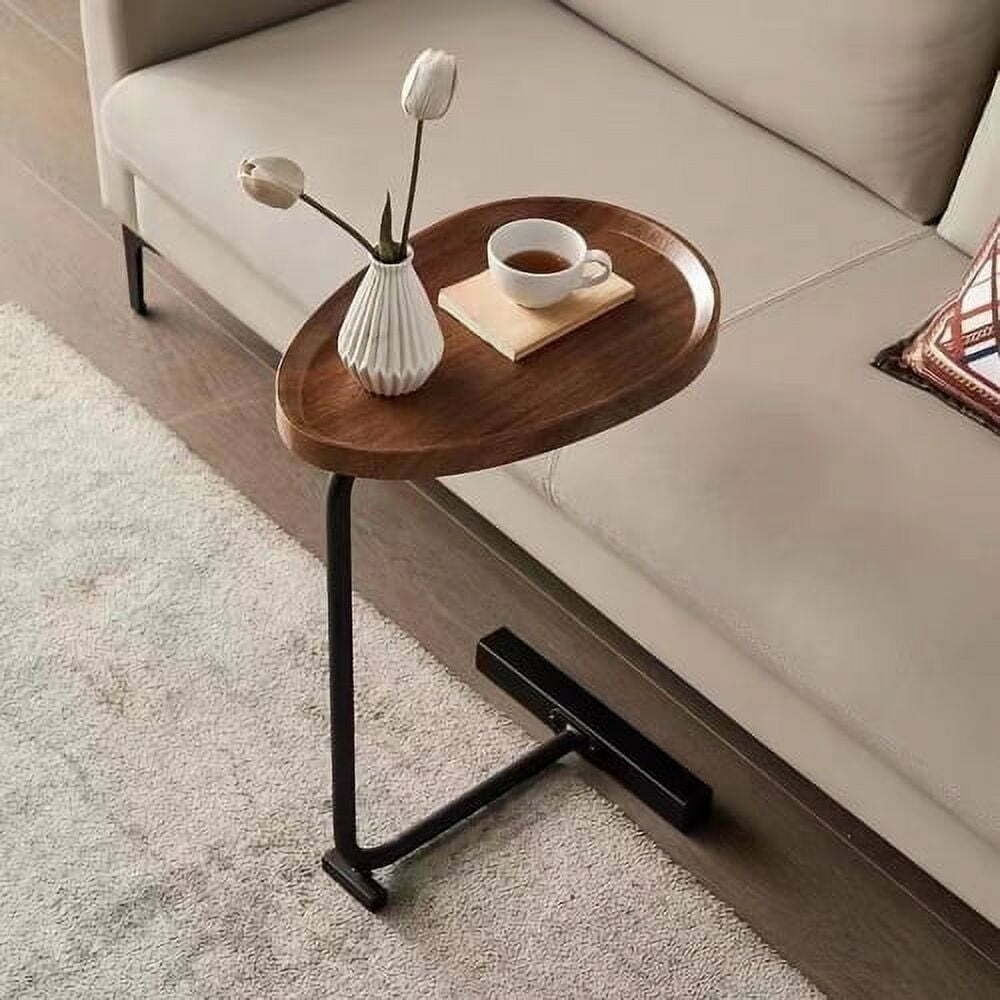 C-Shaped Side Table, Coffee Table Sofa Table for Living Room, Brown