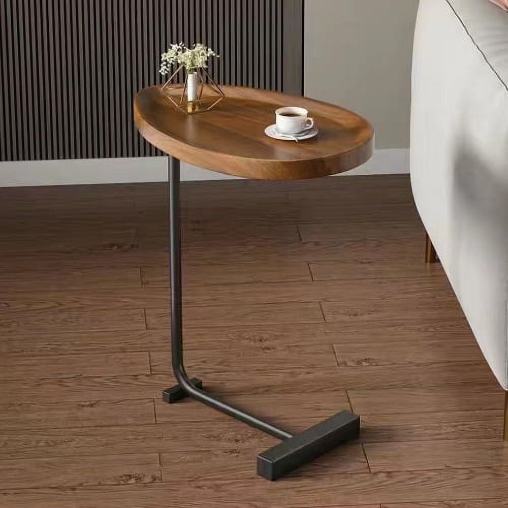 C-Shaped Side Table, Coffee Table Sofa Table for Living Room, Brown