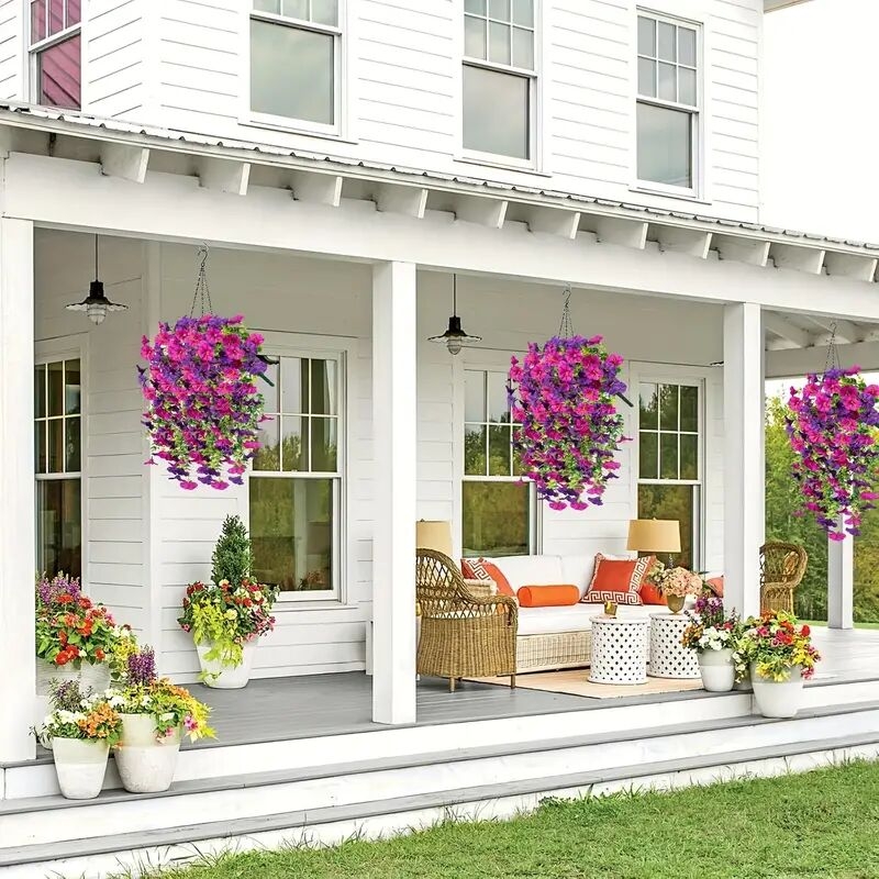 4 件户外人造花牵牛挂饰 - 包括尤加利叶逼真悬挂植物，适合春季和夏季婚礼/家居/花园装饰 详情 5